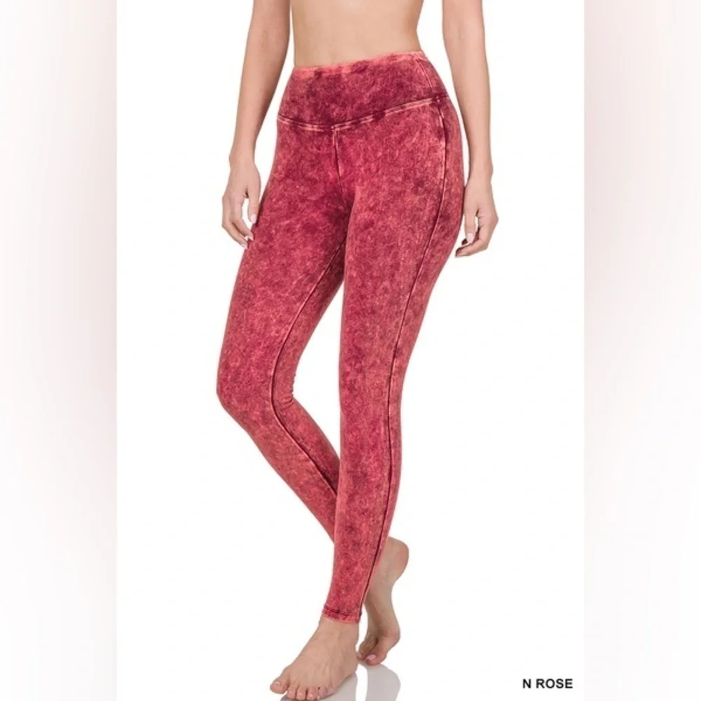 NEW! Zenana Mineral Washed Wide Waistband Yoga Leggings - Picture 2 of 3